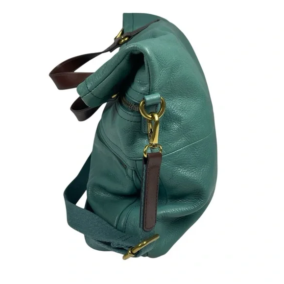 Fossil Fold Over Explorer Tote Bag Purse Teal Crossbody Handbag & Madison Wallet - Picture 4 of 10